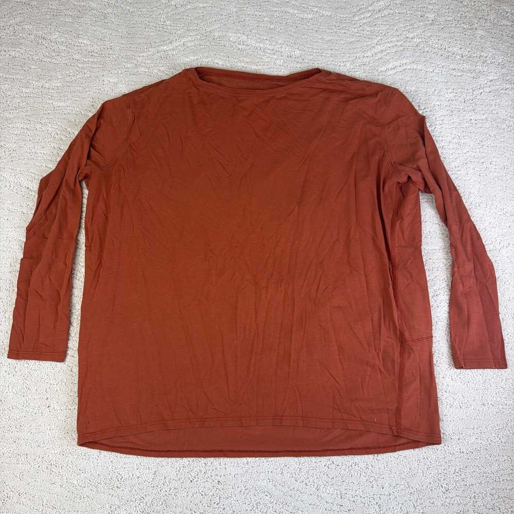 Womens Lululemon Size 10 Long Back In Action Tshirt Rust Orange Basic Relaxed
